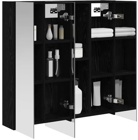 vidaXL Badezimmerspiegelschrank Schwarz Eichen-Optik 70 x 14,5 x 70 cm, Badezimmer Aufbewahrung, rechteckiger Schrank, modernes Design, platzsparender Wandspiegel, verstellbares Regal, Organizer
