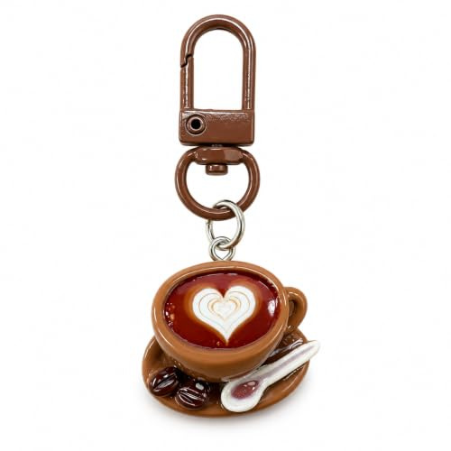 Gauelne Coffee Cup Keyring – Coffee Keychain Bag Charms for Women with Latte Art and Bean Design, Cute Key Rings Gifts for Coffee Lovers, Girls, Friends, Collegues