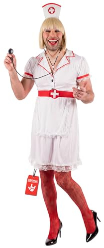 Fun Shack Krankenschwester Kostüm Herren, Halloween Kostüm Herren, XL | Kleid, Stirnband & Gürtel, Klassisches weißes Design, Zum Überziehen, Perfekt für Halloween, Zum Verkleiden