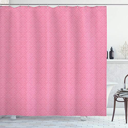 ABAKUHAUS Damast Duschvorhang, Rokoko-Damast, Stoffliches Gewebe Badezimmerdekorationsset mit Haken, 175 x 200 cm, Rosa Blassrosa