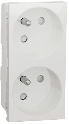 Unica - Enchufe doble 2P + T - FR - 45° - Cuello - Conexión rápida - Blanco - Mecanismo solo