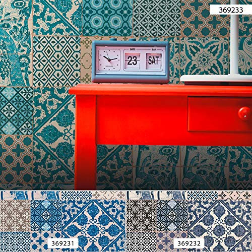 Papier peint carreaux de ciment Papier peint carrelage Tapisserie carreaux de ciment Papier peint cuisine Papier peint intissé Bleu Marron Vert 369233 SP14677 | Votre papier peint en ligne