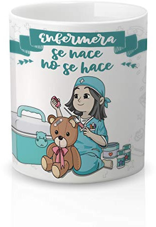 Yujuuu! | Taza cerámica para Regalo Original Profesión Enfermera. Resistente 100% al microondas y lavavajillas. (Diseño 05) Frase Enfermera se nace no Hace.