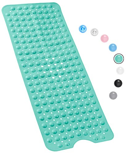 Bathtub Mat Non Slip – 100 x 40 CM Non Slip Bath Mat – Easy Clean Non Slip Shower Mats – Sturdy Suction Cup Attaching – Comfortable for Feet – Draining Holes – Modern Design (Green)