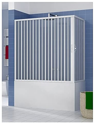 Sopravasca Box Vasca in PVC 2 lati 70 x 150 cm H 150 cm mod. GALATEA, Bianco, box doccia con apertura centrale angolare due ante a soffietto, reversibile, riducibile