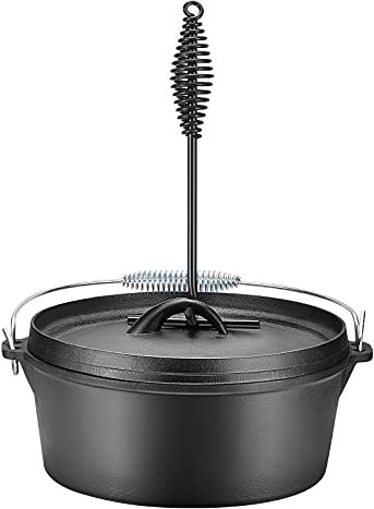 AIZYR Camping Dutch Oven - Pre-Seasoned Cast Iron Pot with Dual Function Lid Griddle - Lid Lifter for Cooking Camping Home BBQ