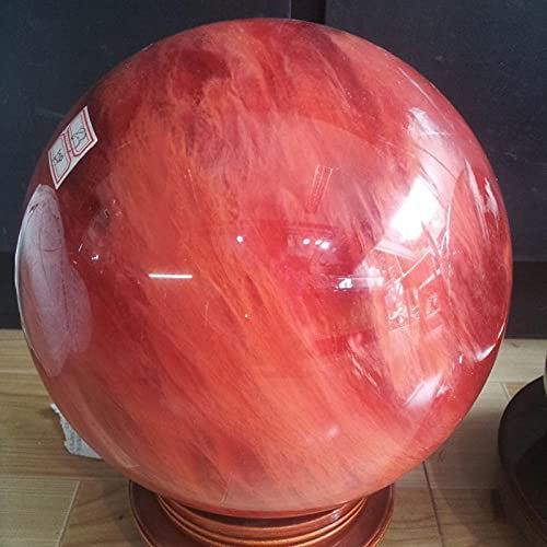 QJZM Red Crystal Ball Rotating Base Crystal Ball Office Ball Ball Ball Adornos-Bola de Cristal_22 cm