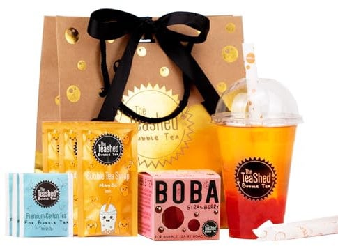 Bubble Tea Syrup Kit Gift Set with 3 Servings | Syrup + Tea + Boba Set | The TeaShed