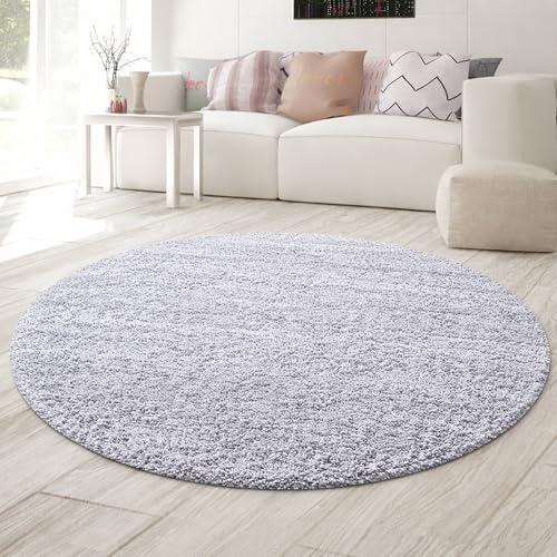Teppich-Traum Moderner Shaggy Teppich Rund Hochflor Hellgrau Ø 160 cm | Weich und flauschig, pflegeleicht, langlebig, formstabil, saugrobotergeeignet, OEKO-TEX geprüft, Wohnzimmer, Flur & Diele