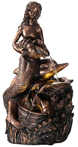 TERESA'S COLLECTIONS 3-Tier Mermaid Statue Water Fountains Indoor with LED Light Auto Pump, Large Resin Garden Decor Outdoor Statues Waterfalls for Backyard Porch Yard Valentine Day Gifts for Mom, 21