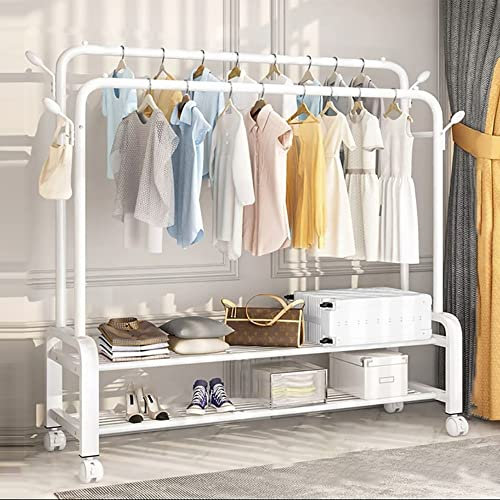 Metall Kleiderständer, Garderobenständer, Kleiderständer auf Rollen, 360°Drehbare mit 4 Rollen, Schnellaufbau, für Schlafzimmer, Wohnzimmer, Ladengeschäft (160 * 157 * 140 cm)