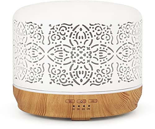 Earnest Living Ätherisches Öl Diffusor Weiß Keramik Diffusor 500ml Timer Nachtlichter und Auto Off Funktion Home Office Luftbefeuchter Aromatherapie Diffusoren für ätherische Öle