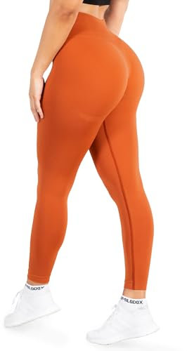 SMILODOX Leggings Damen Amaze Pro mit Scrunch, Butt Lift Sporthose High Waist V-Shape Trainingshose Seamless Blickdicht Yogahose Für Sport Fitness Alltag, Größe:L, Color:Orange