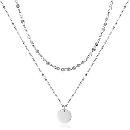 GD GOOD.designs Mehrreihige Kette für Damen mit Plättchen Silber - wasserfeste Coin Halskette zweireihig versilbert I Layered Plättchenkette aus Edelstahl
