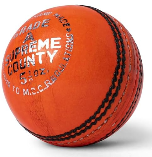 Cricketball mit Reißverschluss, Leder, handgenäht, 155,9 g Gewicht (Supreme County (Orange), 1 Stück