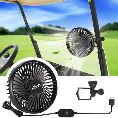 Roykaw Ventilatore da golf cart portatile con ingresso USB compatibile con EZGO Club Car Yamaha, impostazioni a 3 velocità, rotazione a 360 gradi, lunga durata, design a basso rumore, sgancio rapido e