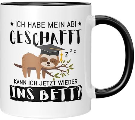 TassenTicker - Ich habe mein Abi geschafft. Kann ich jetzt wieder ins Bett? - Faultier - Abitur bestanden - Abschluss - Abiturienten - bestanden - Kaffeetasse - Geschenk idee - Abi (Schwarz), Tasse