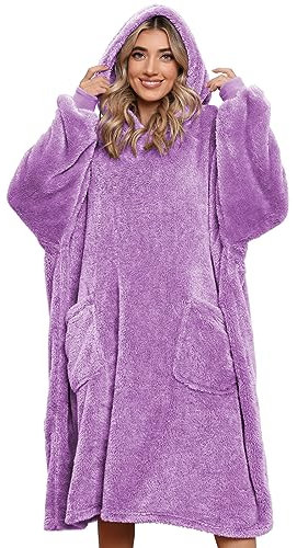 Tuopuda Sweat à Capuche Pull Femme Homme Plaid, Sweatshirts Surdimensionné Manche Longue,Veste Polaire Sweat Surdimensionné Idee Cadeau Femme Homme Maman Papa Mamie, Violet