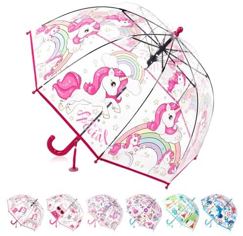 Kids Clear Bubble Umbrella for Girls & Boys, 39in Transparent Dome Umbrellas with Auto Open, Easy-Grip Handle, Pinch-Proof Closure, Rounded Tips, 0.6LB Lightweight Rain Umbrella for Ages 3–10