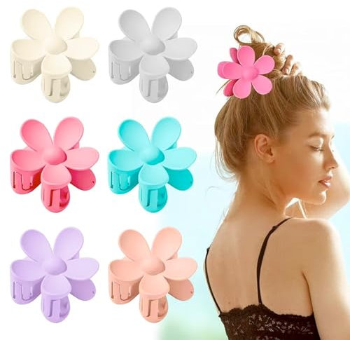 6 Pezzi Mollettone Capelli Pinze per Capelli di Fiori Donna Plastica, Mollettone Capelli Donna Elegante Antiscivolo Pinze per Capelli di Fiori, Flower Claw Clip, Per donne con acconciature multiple