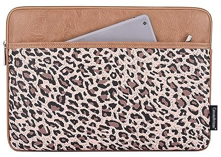 Hixingo Housse Ordinateur Portable 11 12 13 14 15 Pouces Sacoche pour Portable Ordinateur Étanche avec 4 Couches de Protection Sac de Transport PC Compatible (imprimé léopard Kaki,14 Pouces)