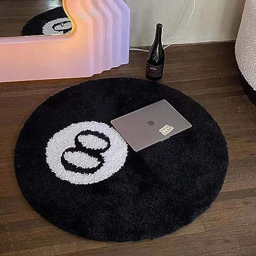 MZYZPPBD 8 Ball Teppich Simulation Billard 8 ball rug Rund Tufting Weich Billiard Teppich Anti-Rutsch Badematte Kinder Schlafzimmer Schwarz 8 Ball Rug für Wohnzimmer Dekoration,A,75*75cm/29.5*29.5inch