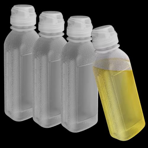 NAMYEUT 4 botellas de aceite de plástico de 300 ml con tapas, botella de aceite, botella con tapas, botella de condimento, botella de salsa con escala a prueba de fugas, botellas para salsas, ketchup