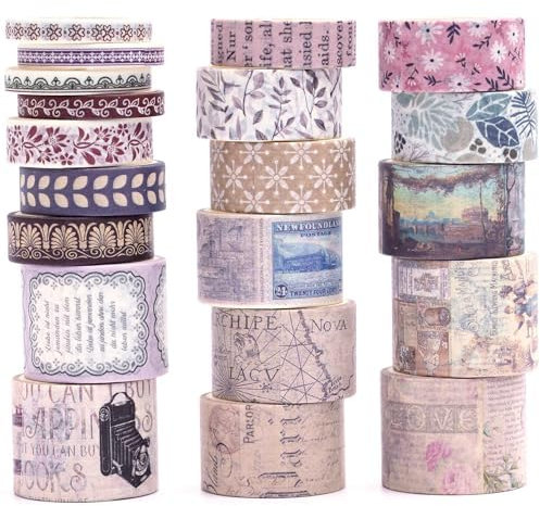KAVI' S 20 Rollen Retro Washi Tape Set Dekorative Antik Rauschgold Masking Tapes Klebeband Bunt für Kunst, DIY Handwerk, Tagebuch, Planer, Scrapbook, Verpackung (Anna's Letters)