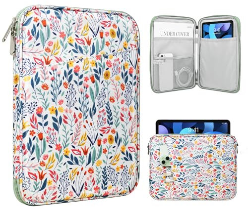 TiMOVO 9-11 Tablet Sleeve for iPad 11-inch A16 2025, iPad 10th Gen. 10.9/10.2, i Pad Air 11 Inch/5th/4th Gen. 10.9, Galaxy Tab A9 Plus 11, Protective Bag with Pocket, Flowers
