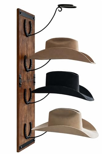 Supporto da parete per cappello da cowboy in legno e metallo decorativo (86,4 x 25,4 x 1,3 cm)