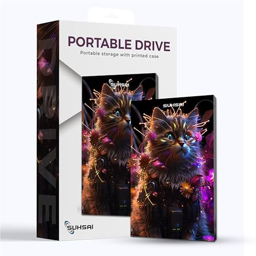 SUHSAI Externe Festplatte, 320GB, tragbare Festplatte, Gaming, Externe Festplatte, Backup-Laufwerk, USB 3.0-Datenspeicherlaufwerk, Cat-gedruckte Festplatte, kompatibel mit Mac, Desktop-PC, PS4, PS5