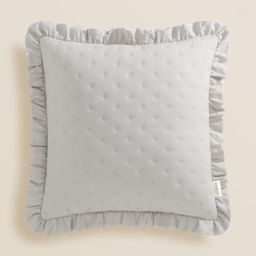 ROOM99 Molly 45 x 45 cm Zierkissenbezüg Kissenbezüg Kissenhüll Dekorative Dekokissen Wurfkissenbezug Deko Aesthetic Modern Schlafzimmer Wohnzimmer mit Rüsche Hellgrau, 1 Stück
