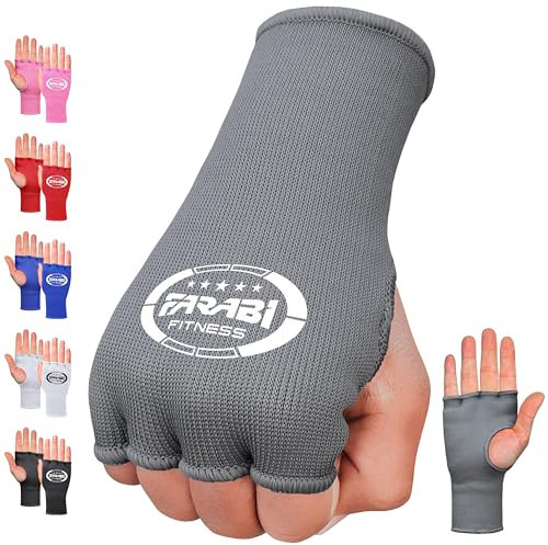 Farabi Sports Vendas Boxeo Guantes Interiores elásticos de Medio Dedo sin Relleno de Gel Vendas de Boxeo Ideal para MMA, Muay Thai, Deportes de Combate, Kickboxing y Artes Marciales (Grey, L/XL)