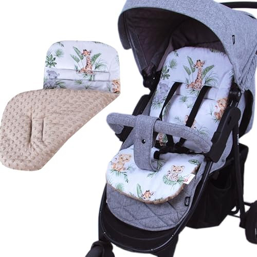 BabyLux SITZAUFLAGE für Kinderwagen Buggy Sitzeinlage Kinderwagenauflage (S124. Africa_Tiere)