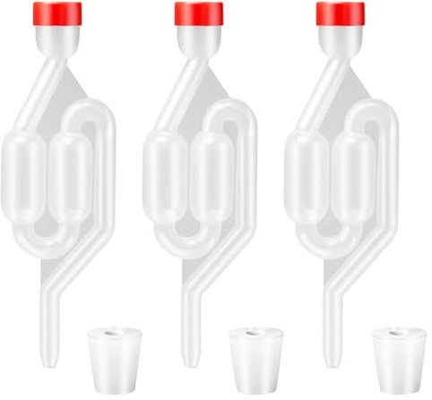 Rebanky 3 Piezas Tubo de Fermentación Airlock con 3 Tapón de Goma Válvula de Escape de Fermentación Bloqueo de Aire de Fermentación Airlock Esclusas de Plástico Brewing Airlock para Vino de Frutas