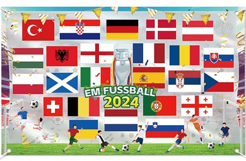 AhfuLife EM Fussball 2024 Hintergrund Banner 180 * 110 cm, Extra Große Europameisterschaft Fußball 2024 Banner für EM Dekoration 2024 Deutschland Fanartikel Fußball Party Garten Haus Bar Dekoration