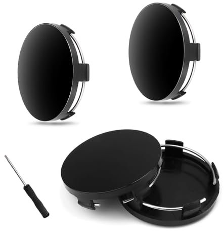 RHQFDM 4 Pièces Cache Moyeu 60mm Cache de Roue Centrale DIY Universel ABS Noir Centre de Jante Capuchons pour moyeu de Roue Surface Miroir Lisse avec Tournevis à Lame Plate