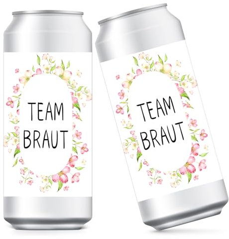 15 Stück Braut Dosen Aufkleber, JGA Aufkleber für Prosecco Dosen, Hochzeit Team Aufkleber für JGA Hochzeit Getränkedosen, Selbstklebende Aufkleber Banderole (Blume)