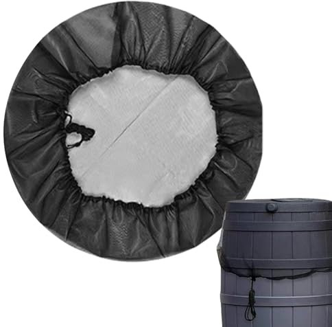 Paravento per barile di pioggia, protezione per serbatoio, secchio di raccolta 'acqua, supporto per grondaia con coulisse, rete per tenere fuori foglie e detriti per giardino all'aperto, nero