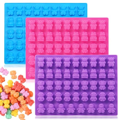 Vpqnee 3 mittelgroße Silikonformen in Tierform für Süßigkeiten, Schokolade, Bär, Frosch, Löwe, Affe, Pinguin und zwei Pipetten, die verwendet werden können, um Gummibärchen, Schokolade, Eiswürfel usw.