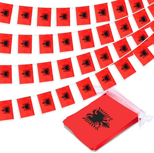 Striscione con bandiera dell'Albania, piccolo mini bandierine albanesi, decorazione nazionale per scuola, feste, eventi sportivi, festival patriottici, 10 m e 30 bandiere