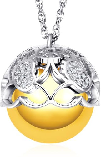 Dada Gioielli - Protection et amour pour les futures mamans - Collier bola de grossesse appelant les anges - Pendentif scintillant - Cadeaux pour femmes enceintes (pied de bébé Argent)
