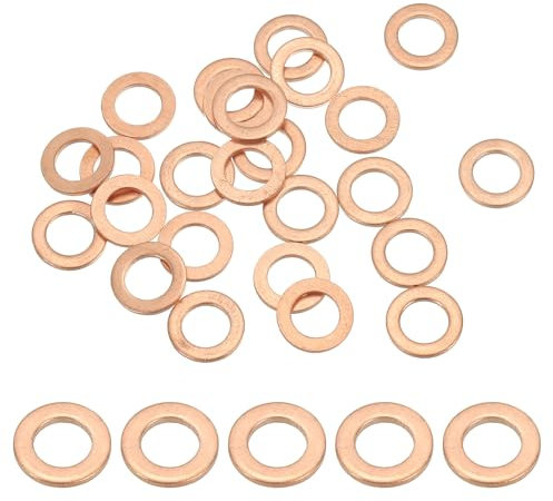 PATIKIL 25pcs Arandela de Cobre M6, Anillo de Sellado, 10x6x1mm(OD*ID*Grosor) Junta Plana Métrica Crush Accesorios Hidráulicos para Tornillos Perno Tapones de Cárter Drenaje de Aceite