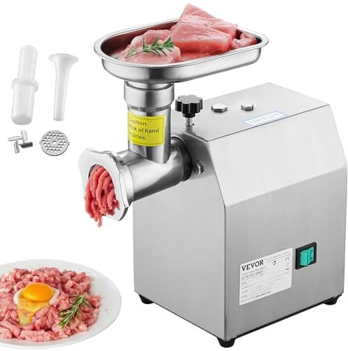 VEVOR Hachoir à Viande Électrique Commercial Capacité 2 kg/min, Hachoir Électrique de Comptoir, Poussoir à Saucisses avec Lame et Plaque de Broyage, en Acier Inoxydable, pour Cuisine et Restaurant
