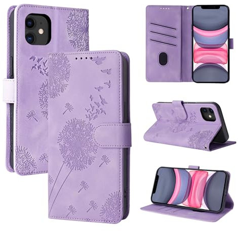 Rostsant Handyhülle für iPhone 11 - Löwenzahn PU Leder Flip Case Brieftasche Tasche Mit Magnetverschluss - Violett