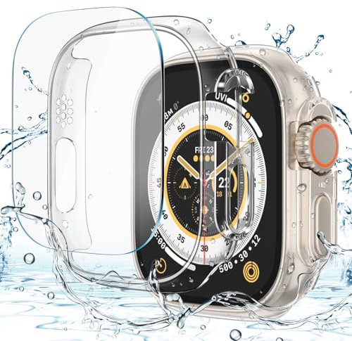 Misxi 2+2 Pièces Coque pour Apple Watch Ultra 3/2/1 49mm, PC + Protection Ecran en Verre Trempé avec Kit D'alignement Automatique, Film Facile Installer pour iWatch, Transparent