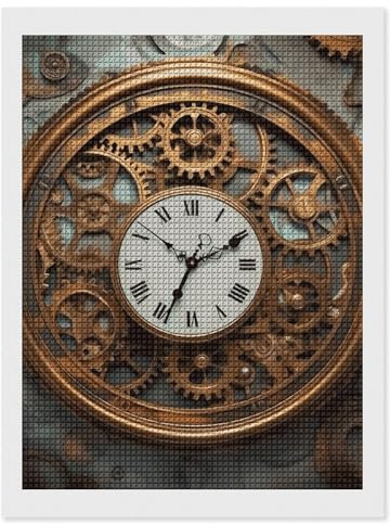 Rusty Steampunk-Uhr-Diamant-Kunstgemälde, 30,5 x 40,6 cm, 5D-Diamant-Malerei zum Selbermachen, Diamant-Bilder-Sets für Erwachsene, quadratischer Bohrer, Diamant-Punkte-Gemälde für Anfänger,
