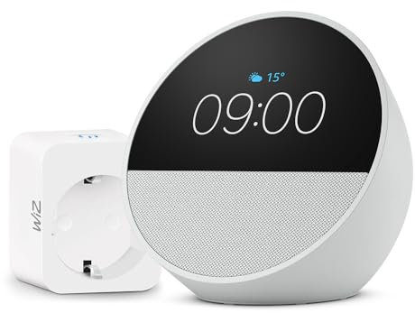 Echo Spot | Blanco + WiZ Enchufe Inteligente, compatible con Alexa - Kit de inicio de Hogar digital