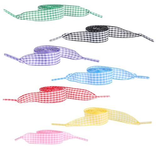 COMNICO 7 pares de cordones de satén para zapatos para mujer, 1,5 cm de ancho, cinta de seda suave, cordones de zapatos coloridos a cuadros