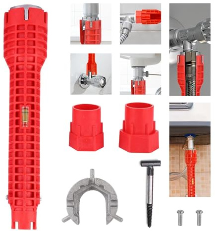 TIANMENSHAN 8 in 1 Faucet Wrench Tool, Water Pipe Wrench with Comfortable Grip, Tap Spanner for Tight Space, Multi-Functional Tap Spanner Set for Sink, Bathroom and Kitchen Plumbing Repair